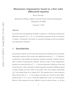 Elementary Trigonometry Based on a First Order Differential Equation