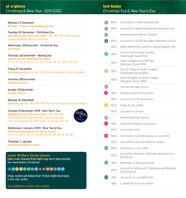 At a Glance Last Buses Christmas & New Year 2019-2020 Christmas Eve & New Year’S Eve