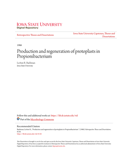 Production and Regeneration of Protoplasts in Propionibacterium Leann R