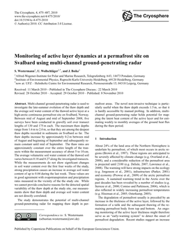 Monitoring of Active Layer Dynamics at a Permafrost Site on Svalbard Using Multi-Channel Ground-Penetrating Radar