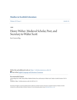 Henry Weber: Medieval Scholar, Poet, and Secretary to Walter Scott Kurt Gamerschlag