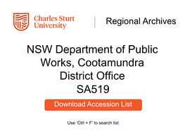 NSW Department of Public Works, Cootamundra District Office SA519 Download Accession List