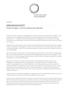 JONATHAN NOTT Erster Dirigent Und Künstlerischer Berater