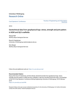 Geotechnical Data from Geophysical Logs: Stress, Strength and Joint Patters in NSW and QLD Coalfields