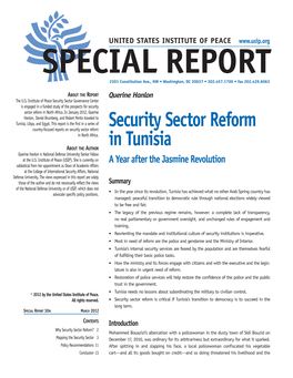 Security Sector Reform in Tunisia? What Progress Has Been Made in the Year Since the Fall of the Ben Ali Regime? What Gaps Remain, and How Best Can These