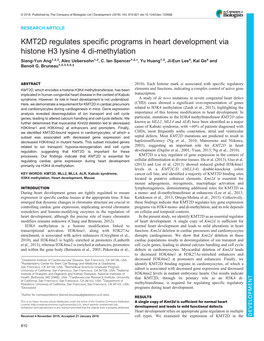 KMT2D Regulates Specific Programs in Heart Development Via Histone H3 Lysine 4 Di-Methylation Siang-Yun Ang1,2,3, Alec Uebersohn1,2, C