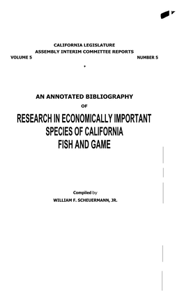 Research in Economically Important Species of California Fish and Game