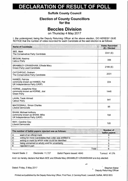 Waveney Declaration of Results 2017