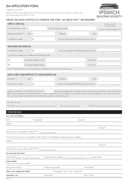ISA APPLICATION FORM to Apply for a Cash ISA