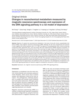 Original Article Changes in Neurochemical Metabolism Measured by Magnetic Resonance Spectroscopy and Expression of the ERK Sign