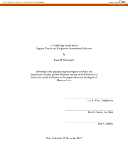 Regime Theory and Religion in International Relations by Luke M. Herrington Submitted to the Graduate