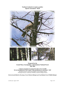 Goshawk (Accipiter Gentilis): Species Assessment - Draft