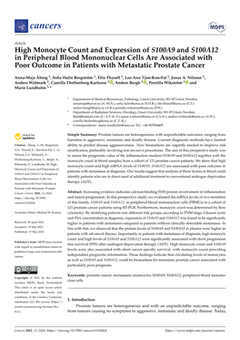 High Monocyte Count and Expression of S100A9 and S100A12 In