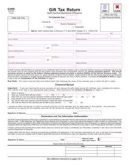 Gift Tax Return 10-05 North Carolina Department of Revenue Office Use Only Office Use Only for Calendar Year Date Received Stamp