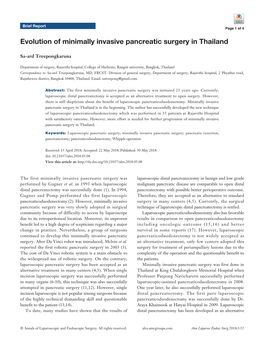 Evolution of Minimally Invasive Pancreatic Surgery in Thailand