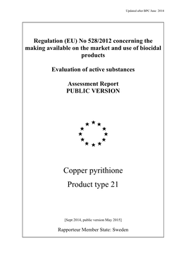 Copper Pyrithione Product Type 21 7Th BPR Meeting Sept 2014