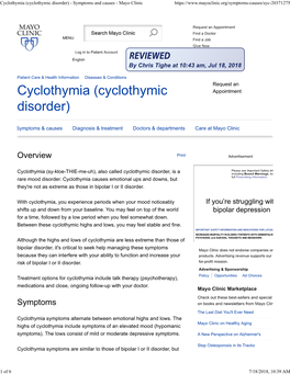 Cyclothymia (Cyclothymic Disorder) - Symptoms and Causes - Mayo Clinic