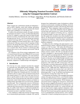 Efficiently Mitigating Transient Execution Attacks Using the Unmapped Speculation Contract Jonathan Behrens, Anton Cao, Cel Skeggs, Adam Belay, M