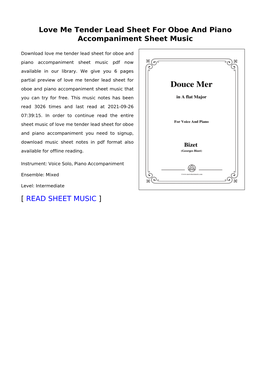 Love Me Tender Lead Sheet for Oboe and Piano Accompaniment Sheet Music