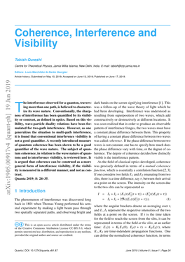 Coherence, Interference and Visibility