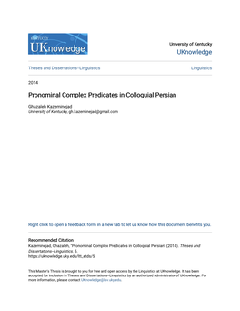 Pronominal Complex Predicates in Colloquial Persian