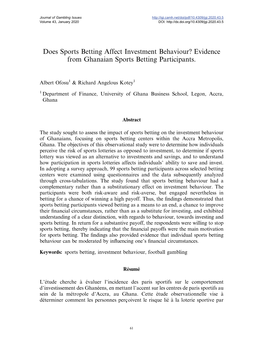 Does Sports Betting Affect Investment Behaviour? Evidence from Ghanaian Sports Betting Participants