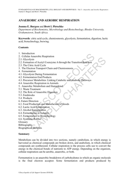 Anaerobic and Aerobic Respiration - Joanna E