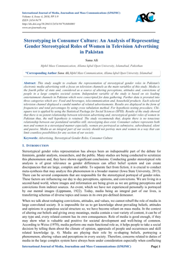 Stereotyping in Consumer Culture: an Analysis of Representing Gender Stereotypical Roles of Women in Television Advertising in Pakistan