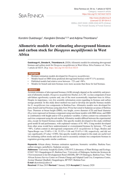 Allometric Models for Estimating Aboveground Biomass and Carbon Stock for Diospyros Mespiliformis in West Africa