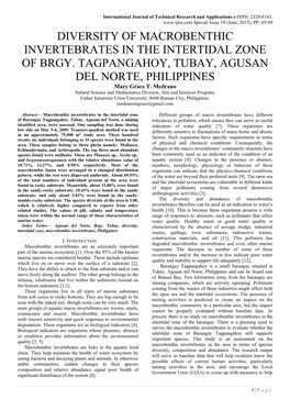 Diversity of Macrobenthic Invertebrates in the Intertidal Zone of Brgy