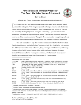 “Dissolute and Immoral Practices” the Court Martial of James T. Leonard