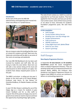 Mbchb Programme Newsletter 1 2018-19