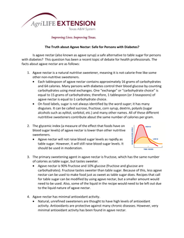 The Truth About Agave Nectar: Safe for Persons with Diabetes? (News
