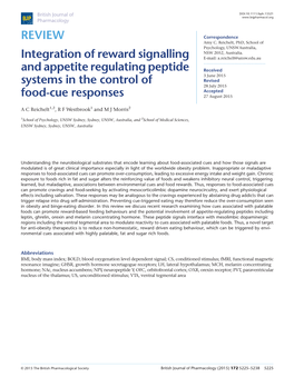 Integration of Reward Signalling and Appetite Regulating Peptide Systems