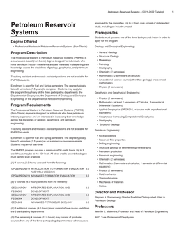 Petroleum Reservoir Systems - (2021-2022 Catalog) 1