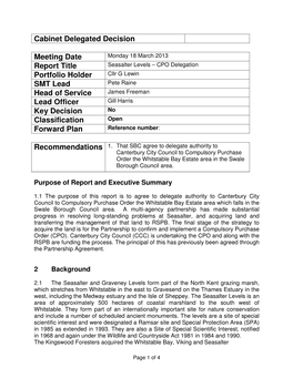 Cabinet Delegated Decision Meeting Date Report Title Portfolio Holder