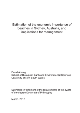 Estimation of the Economic Importance of Beaches in Sydney, Australia, and Implications for Management