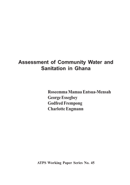 Assessment of Community Water and Sanitation in Ghana