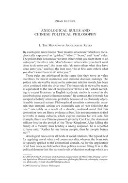 Axiological Rules and Chinese Political Philosophy