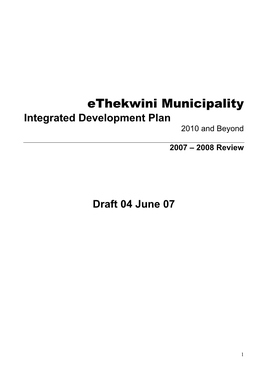 Ethekwini Municipality Integrated Development Plan 2010 and Beyond