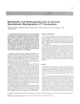 Myelopathy and Radiculopathy Due to Cervical Spondylosis: Myelographic-CT Correlations