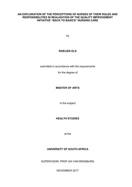 An Exploration of the Perceptions of Nurses of Their Roles and Responsibilities in Realisation of the Quality Improvement Initiative “Back to Basics” Nursing Care