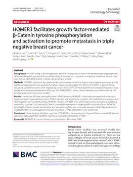 HOMER3 Facilitates Growth Factor-Mediated Β-Catenin Tyrosine
