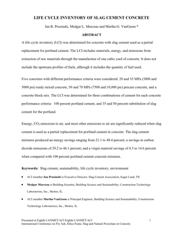Life Cycle Inventory of Slag Cement Concrete