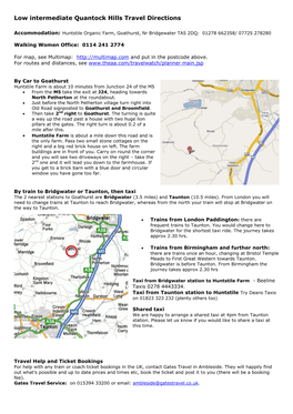 Travel Directions to Huntstile Organic Farm, Quantock Hills