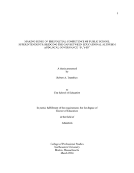 Making Sense of the Political Competence of Public School Superintendents: Bridging the Gap Between Educational Altruism and Local Governance “Buy-In”