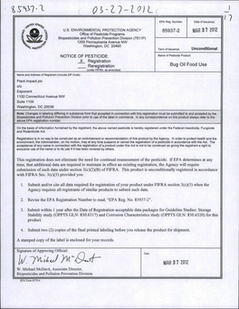 US EPA, Pesticide Product Label, BUG OIL FOOD USE, 03/27/2012