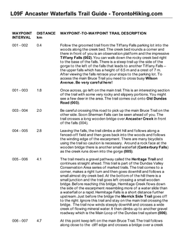 L09F Ancaster Waterfalls Trail Guide - Torontohiking.Com