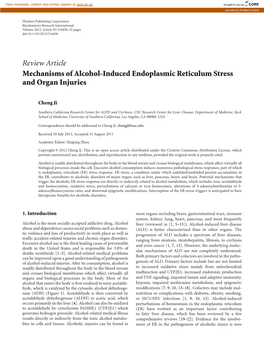 Review Article Mechanisms of Alcohol-Induced Endoplasmic Reticulum Stress and Organ Injuries