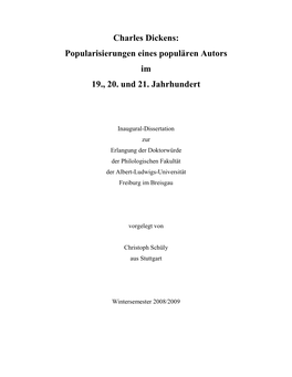 Charles Dickens: Popularisierungen Eines Populären Autors Im 19., 20